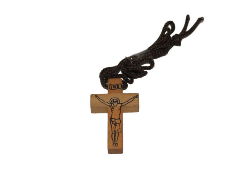 Cruz madera clara c/Cristo c/cordón - 4cm