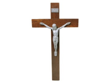 Crucifijo de pared - madera c/ Cristo plateado. 30cm - N°6