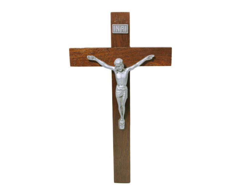 Crucifijo de pared - madera c/ Cristo plateado. 30cm - N°6