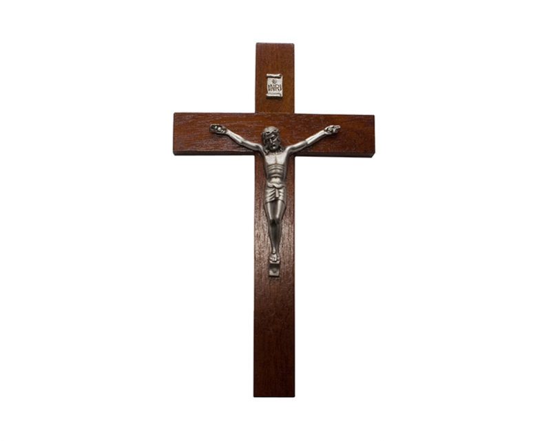 Crucifijo de pared - madera c/ Cristo plateado. 28cm - N°5