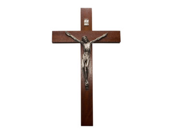 Crucifijo de pared - madera c/ Cristo plateado. 24cm - N°4