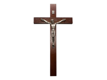 Crucifijo de pared - madera c/ Cristo plateado. 21cm - N°3