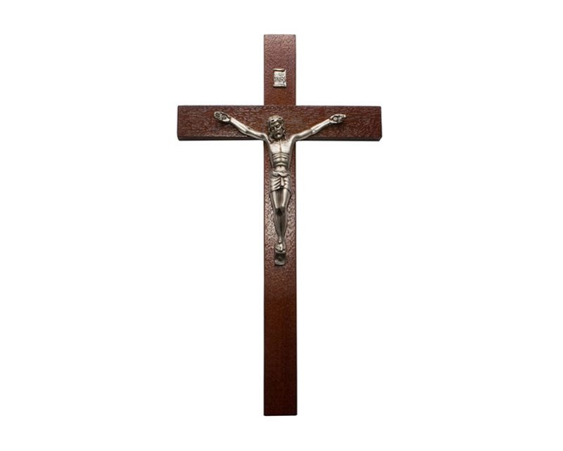 Crucifijo de pared - madera c/ Cristo plateado. 21cm - N°3