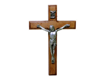 Crucifijo de pared - madera c/ Cristo plateado. 10cm 