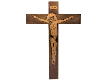 Crucifijo/pared- madera teñida Cristo pirogravado. 32x22cm