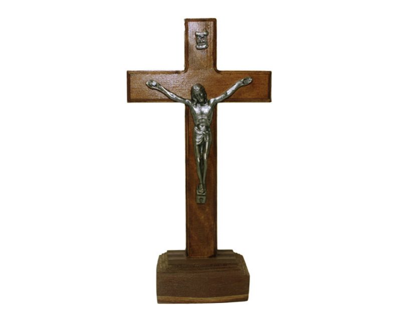 Crucifijo de pared - madera c/Cristo y base. 16cm