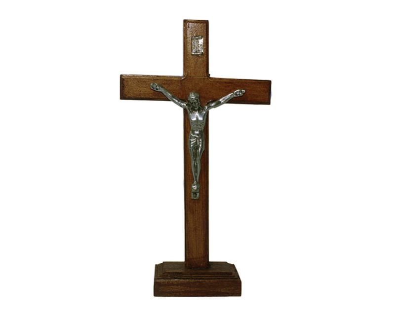 Crucifijo de pared - madera c/Cristo y base. 21cm