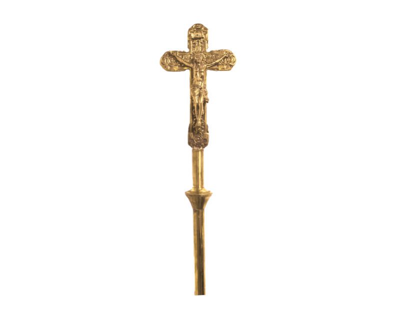 Cruz bronce fundido 28cm/alto y caño de 40cm p/colocar vara