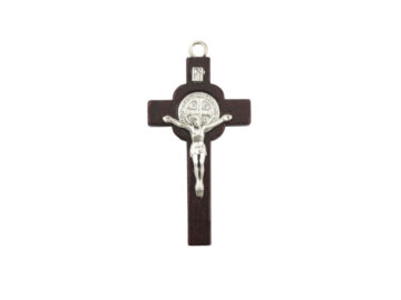 Cruz Madera y Metal con Cristo y medalla San Benito 60x30mm - frente