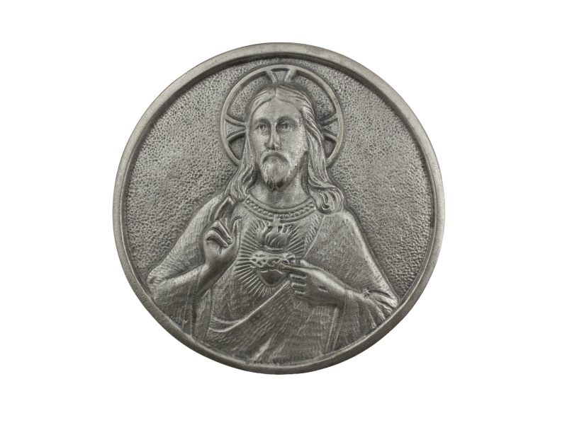 Medallon Fundicion Sagrado Corazon de Jesus 10cm - frente