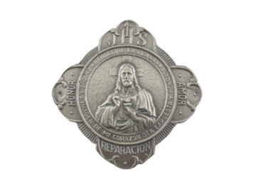 Medallon Fundicion Sagrado Corazon de Jesus en cruz 8x8cm - frente