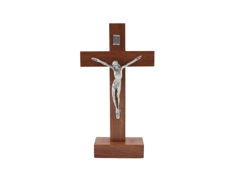 Crucifijo con base - Madera - con Cristo de metal - 20cm - frente