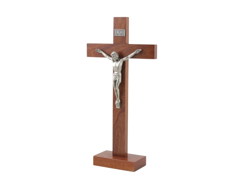 Crucifijo con base - Madera - con Cristo de metal - 33cm - costado