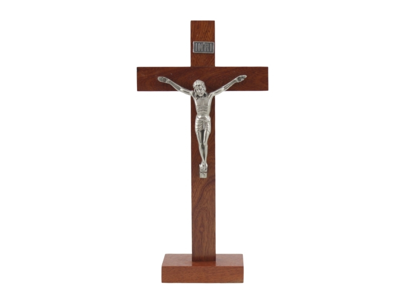 Crucifijo con base - Madera - con Cristo de metal - 33cm - frente