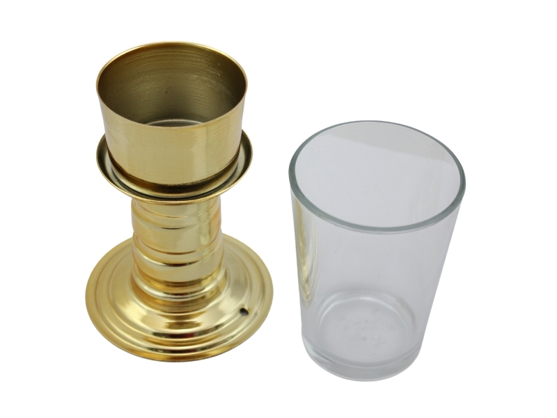 Candelero Hierro con baño dorado Velon liturgico Alto 20cm (con vaso) - abierto