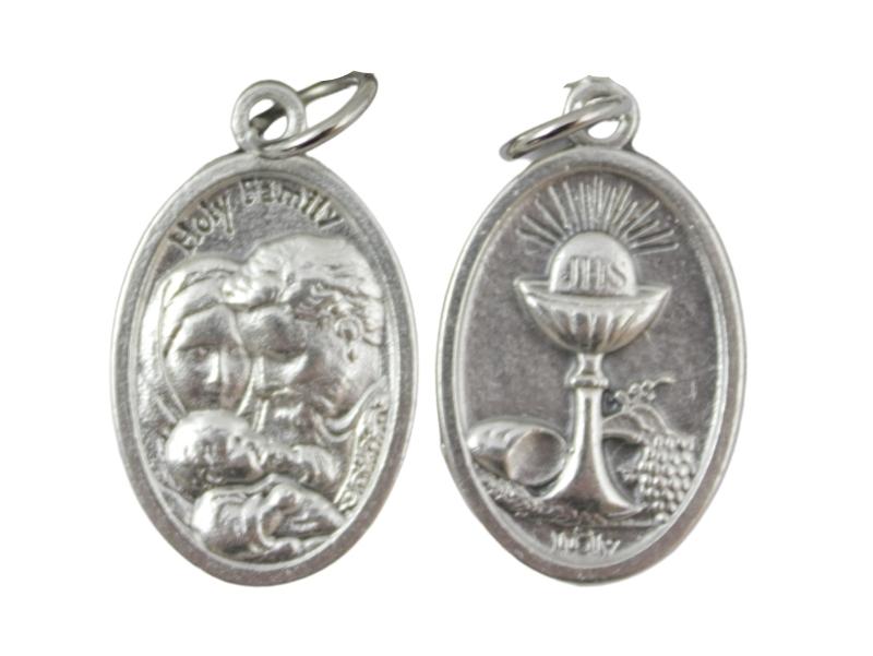 Medalla oval - Plateada - Caliz y Sagrada Familia - 20mm