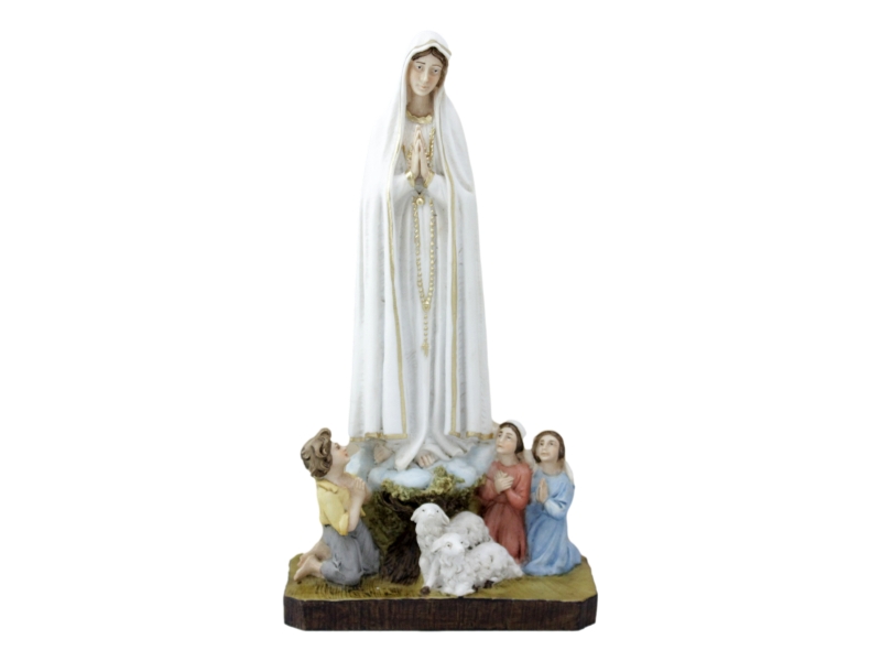 Estatua Resina Italiana Fatima con pastores 27cm - frente