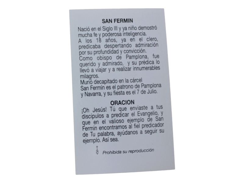 Estampas Santoral - San Fermin - 10x6cm (a) oracion