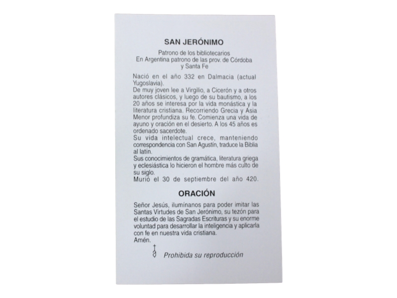 Estampas Santoral - San Jeronimo - 10x6cm (a) oracion