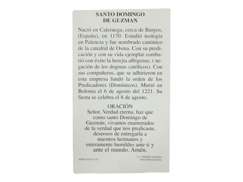 Estampas Santoral - San Domingo de Guzman - 10x6cm (f) - oracion